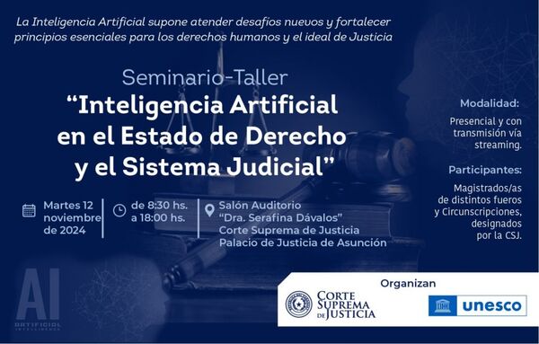 Taller sobre IA en la Justicia será este lunes 11 y martes 12 de noviembre