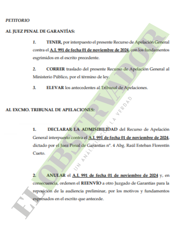 Apelación de Juan Villalba: “Auto de juicio es apelable cuando agravio trata cuestiones incidentales”