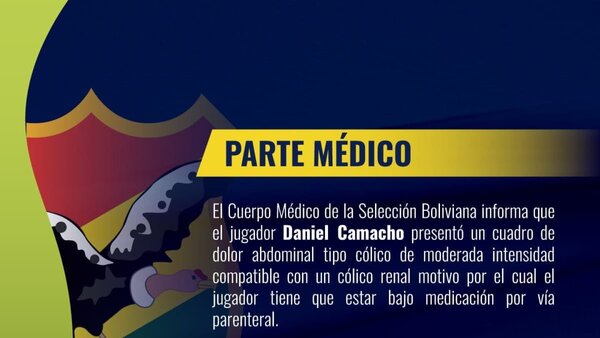 Bolivia reporta su cuarta baja para partidos ante Ecuador y Paraguay