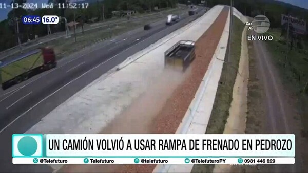 Camión cargado con gas utiliza rampa de frenado y evita accidente