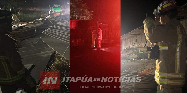 CAMIÓN VOLCÓ EN TOMÁS R. PEREIRA ESTA MADRUGADA - Itapúa Noticias