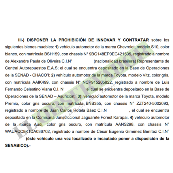 Turc: Establecen medidas restrictivas sobre rodados que habrían sido utilizados para el transporte de droga