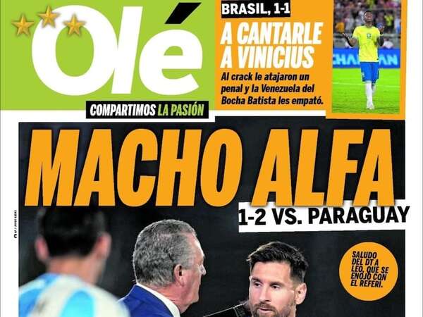 “Macho Alfa”: las portadas de los medios argentinos por el triunfo de Paraguay a Argentina - Selección Paraguaya - ABC Color