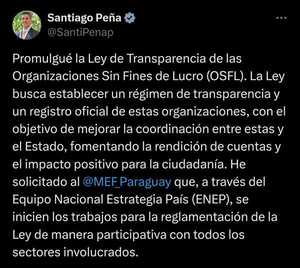 Presidente Santiago Peña promulga la Ley de Transparencia para Organizaciones Sin Fines de Lucro