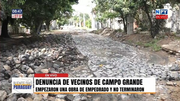 Municipalidad inició obras de empedrado en Campo Grande y las dejó sin terminar