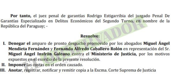Rechazan amparo de pronto despacho solicitado por defensa de “Tío Rico”