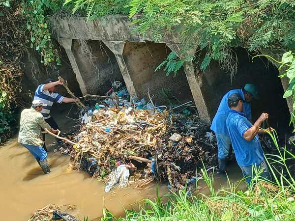 Retiran grandes cantidades de basura del arroyo Guasu en San Antonio