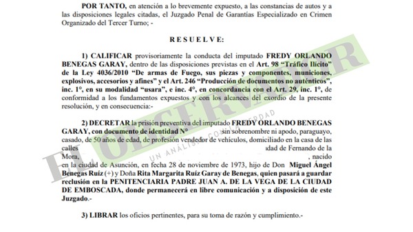 Jueza confirma prisión preventiva como única vía para someter a proceso a presunto traficante de armas