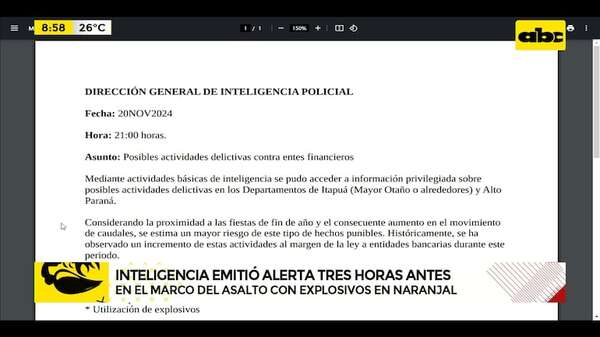 Asalto en Naranjal: inteligencia policial emitió alerta tres horas antes - ABC Noticias - ABC Color