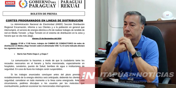 ANDE ANUNCIA CORTES PROGRAMADOS DE ENERGÍA ELÉCTRICA EN ENCARNACIÓN - Itapúa Noticias