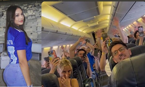 Novia de Fabrizio Peralta mostró cómo vienen cantando en uno de los aviones de los hinchas del Cruzeiro