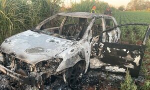 Hallan vehículo totalmente incinerado en Minga Guazú