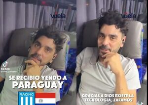 (Video) ¡Dígame licenciado! Hincha del Racing se recibió en un colectivo, camino a Asunción