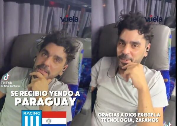 (Video) ¡Dígame licenciado! Hincha del Racing se recibió en un colectivo, camino a Asunción