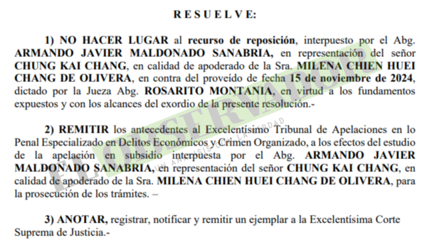 Rechazan reposición relacionada a medidas sobre inmueble sujeto a comiso en caso A Ultranza Py