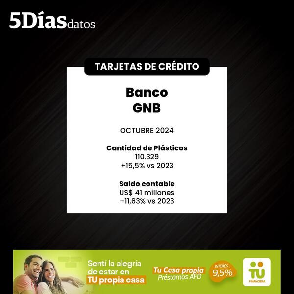 A octubre, el saldo en cartera de tarjetas del Banco GNB cerró en US$ 41 millones | Bancos | 5Días