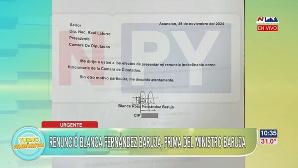 Presunta prima planillera de Baruja presentó su renuncia
