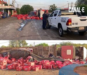 TRANSPORTABA 840 CAJAS DE CERVEZA Y VOLCÓ ESTA MAÑANA EN SANTANÍ