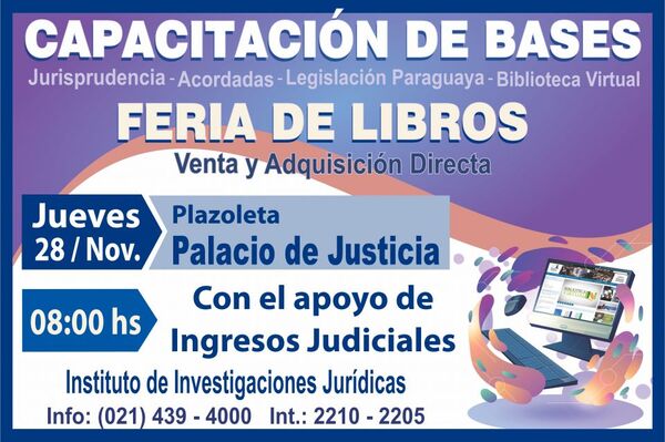 Hoy, feria de libros y capacitación sobre bases de datos jurídicos