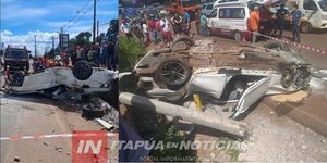  CONDUCTOR FALLECIÓ LUEGO DE PERDER EL CONTROL Y VOLCAR EN ENCARNACIÓN  - Itapúa Noticias