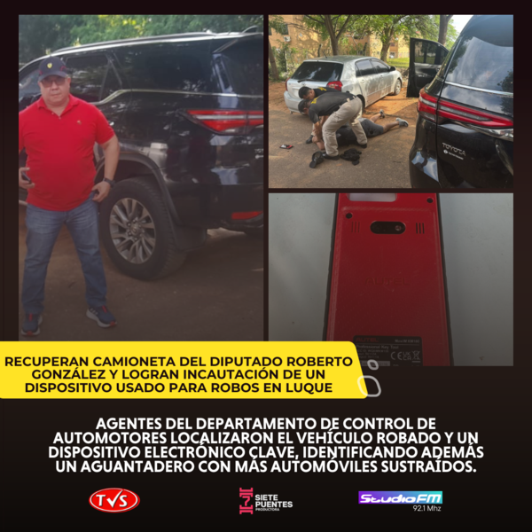 RECUPERAN CAMIONETA DEL DIPUTADO ROBERTO GONZÁLEZ Y DISPOSITIVO USADO PARA ROBOS EN LUQUE - TVS