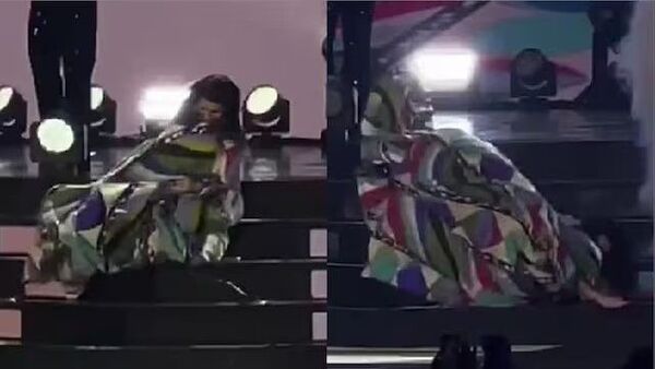 [VIDEO] ¡Laura Pausini se cayó en concierto y tuvo tremendo golpe!