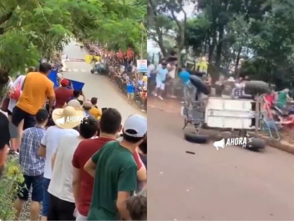 (VIDEO). Competencia de autos locos con masiva concurrencia