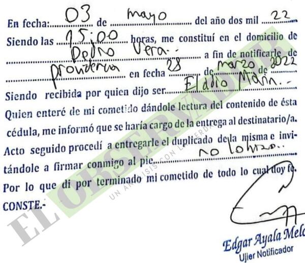 Ujieres de juzgados de paz utilizan sello proforma para informar sobre las notificaciones engañosas