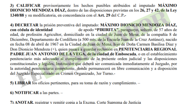 Expectativa de pena, peligro de fuga y obstrucción determinan prisión para presunto narco