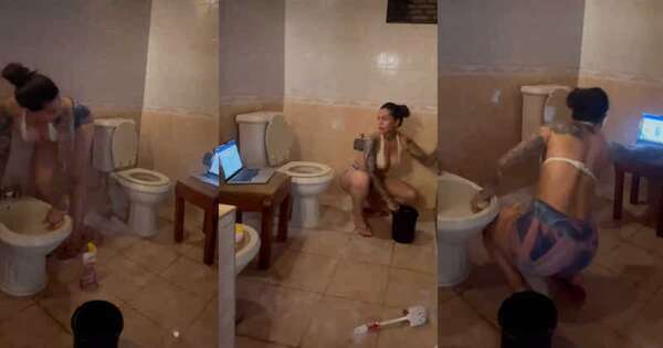 Diario HOY | Gloria Jara limpia su baño y estudia al mismo tiempo