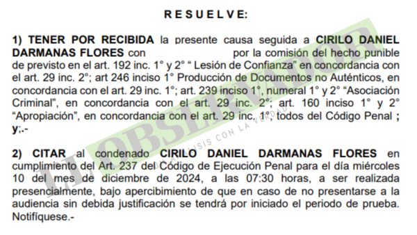 Convocan a condenado en causa Hugo Javier para verificar cumplimiento de medidas