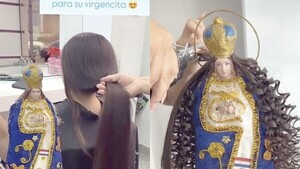La pelu que pone cabello a las imágenes de la Virgencita