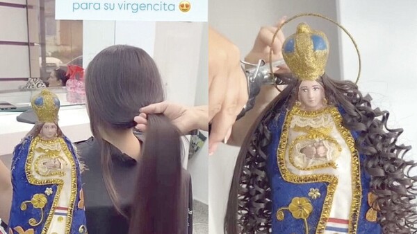 La pelu que pone cabello a las imágenes de la Virgencita