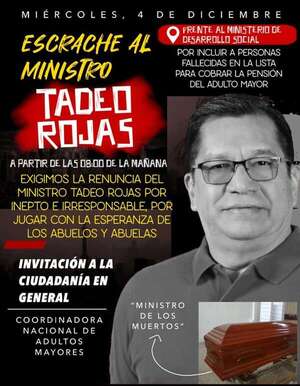 Llaman a escrachar al ministro Tadeo Rojas por incluir a fallecidos en la lista de beneficiarios del programa de pensión para adultos mayores - Nacionales - ABC Color