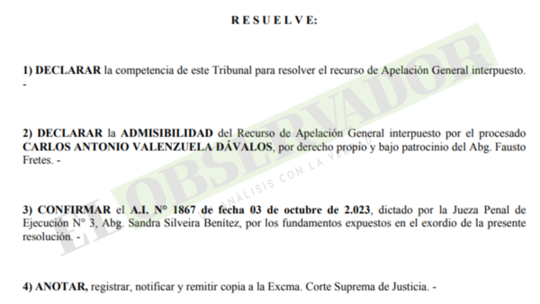 Alzada ratifica revocatoria de suspensión condicional a condenado que no cumplió con medidas