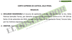 Patricia Samudio incurrió en vía errónea para impugnar providencias no originarias de Cámara, según Sala Penal