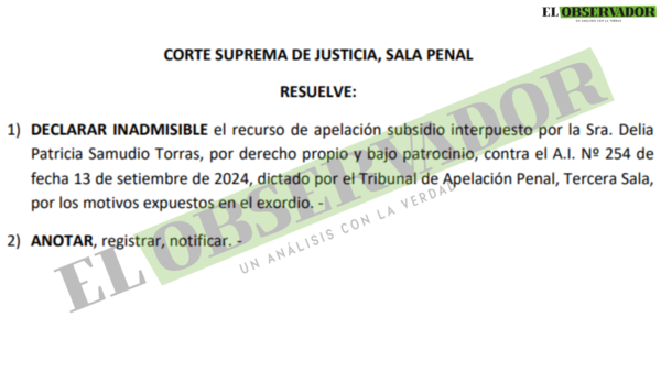 Patricia Samudio incurrió en vía errónea para impugnar providencias no originarias de Cámara, según Sala Penal