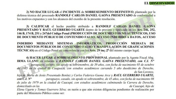 Rechazan sobreseimiento definitivo para implicados en falsificación de resolucines y se les otorga provisional