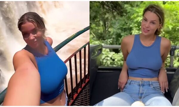 [VIDEO] ¡ExMiss Tanga tuvo un problemita con sus lolas en medio de las Cataratas!