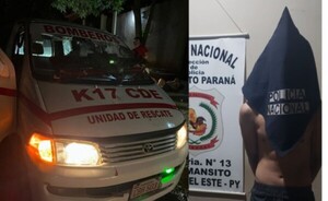 Joven descontrolado causó serios daños a ambulancia de bomberos