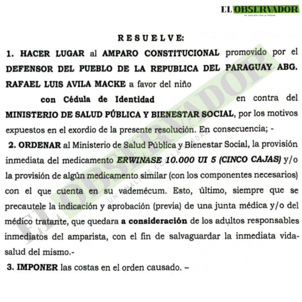 Autorizan provisión de medicina a menor por principio de protección a la vida y la salud
