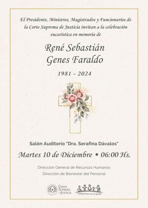 Invitación a Celebración Eucarística en Memoria de René Sebastián Genes Faraldo