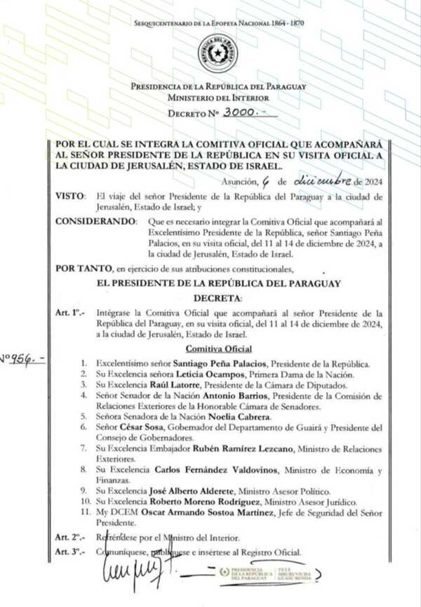 Confirman comitiva oficial que acompañará al presidente de la República en su visita a Jerusalén • RADIO NACIONAL