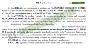 Prisión preventiva de Alexandra Rodrigues Gomes se hace indispensable para su sometimiento al proceso