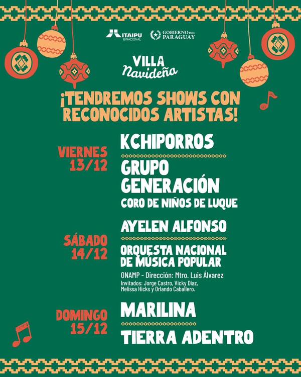 Más de 30 artistas compartirán su repertorio con el público durante la Villa Navideña de Itaipu - La Clave
