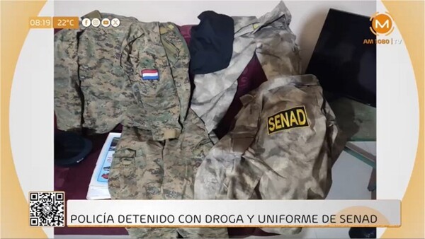 Arrestan a un policía con droga y uniforme de la Senad en su poder