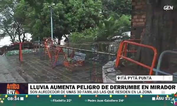 (Video) Lluvias aumentan peligro de derrumbe en mirador de Itá Pytã Punta