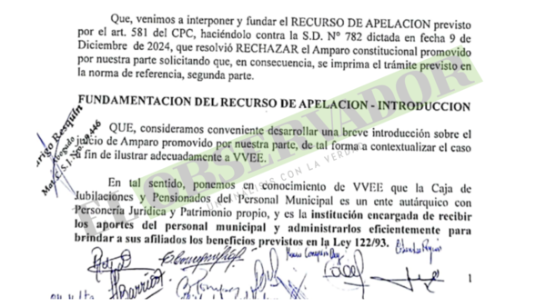 Apelan rechazo de amparo por el cual pretenden que Caja municipal de jubilaciones pague haberes atrasados