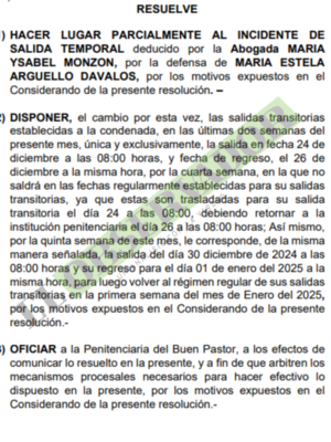 Condenada por tráfico accede a modificación por “única vez” de salidas transitorias