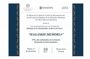 Acto conmemorativo por los 32 años de hallazgo del Archivo del Terror